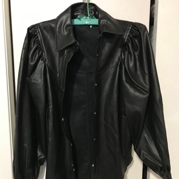 Zara Ladies Black Polyurethane Shirt Jacket Size Small - Picture 3 of 4